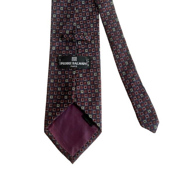 2for25 Pierre BALMAIN Silk Handmade Mens Tie Burgundy Geometric Vintage Designer - Picture 6 of 11